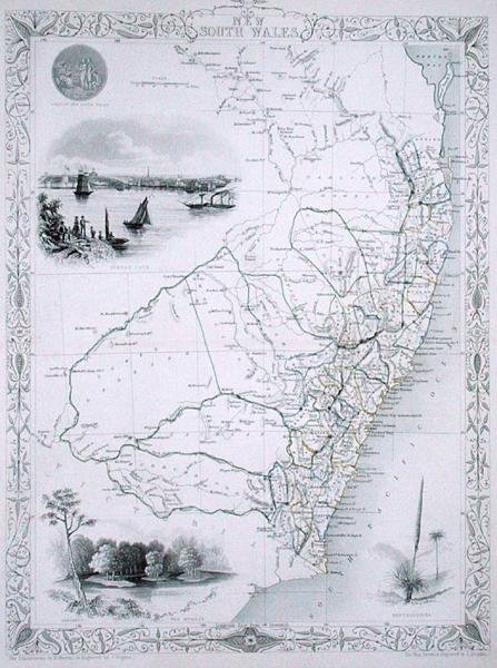 New South Wales, fra en serie med verdenskart utgitt av John Tallis & Co., London og New York av John Rapkin