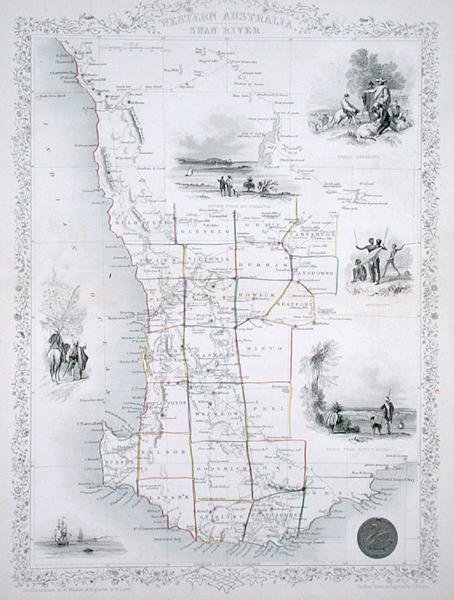 Western Australia, fra en serie med verdenskart utgitt av John Tallis & Co., London og New York av John Rapkin