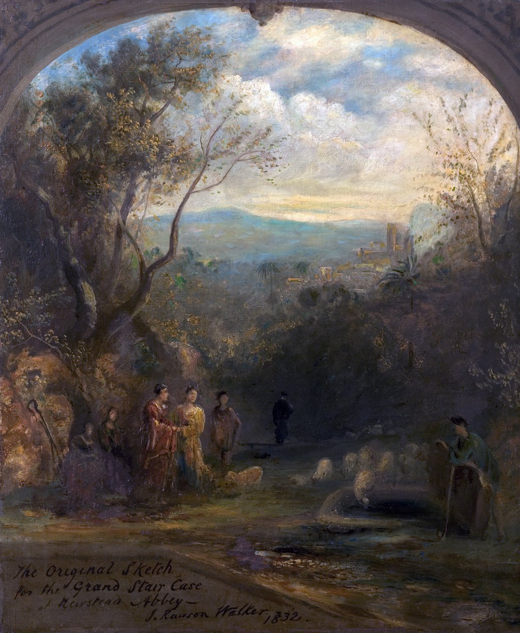 Den originale skissen for Grand Staircase i Newstead Abbey, Nottinghamshire, 1832 av John Rawson Walker