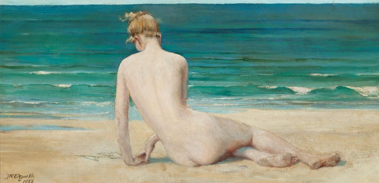 Naken sittende på kysten, 1888 av John Reinhard Weguelin
