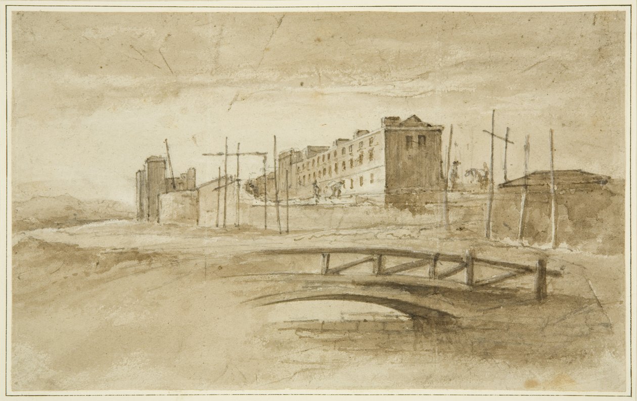 Nytt mål under bygging, sett fra Harford Bridge, ca. 1820 (blyant og akvarell på papir) av John Reverend Eden