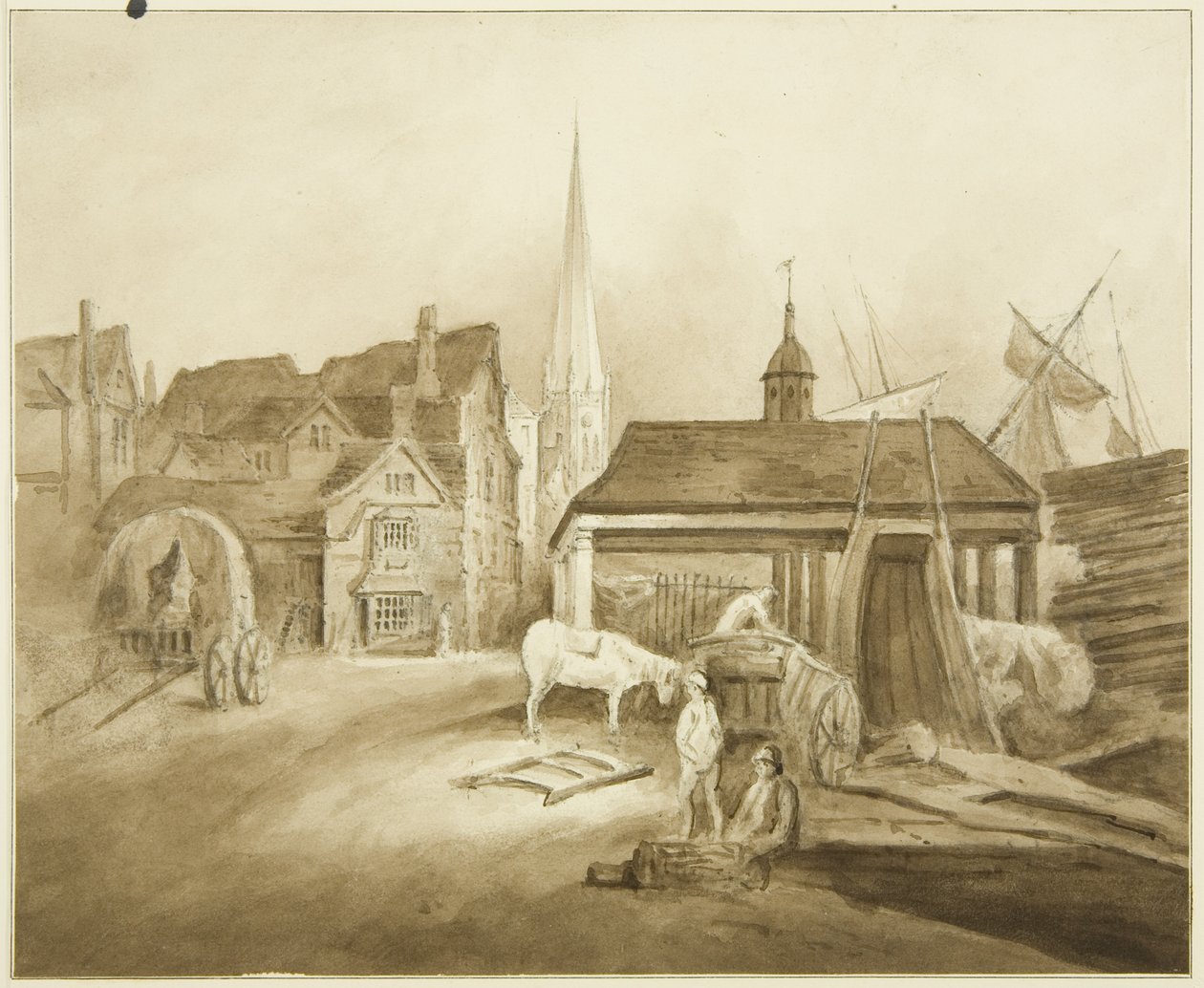 Nord-østenden av King Street, som viser walisisk marked (tegning, akvarell) av John Reverend Eden