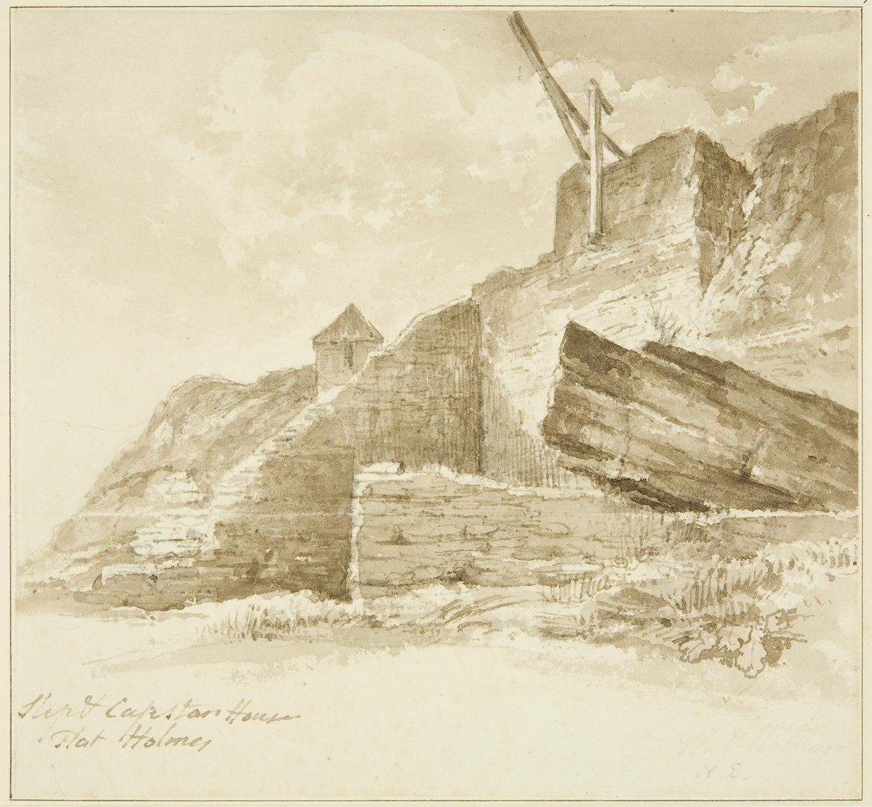 Slip og Capstan House, Flat Holm av John Reverend Eden