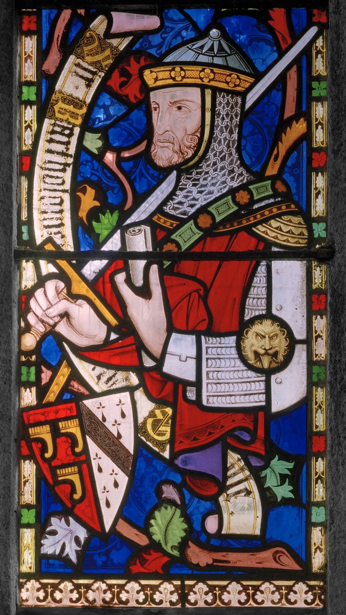 Ridder fra 1300-tallet, Granville-våpen, 1859–60 (farget glass) av John Richard Clayton