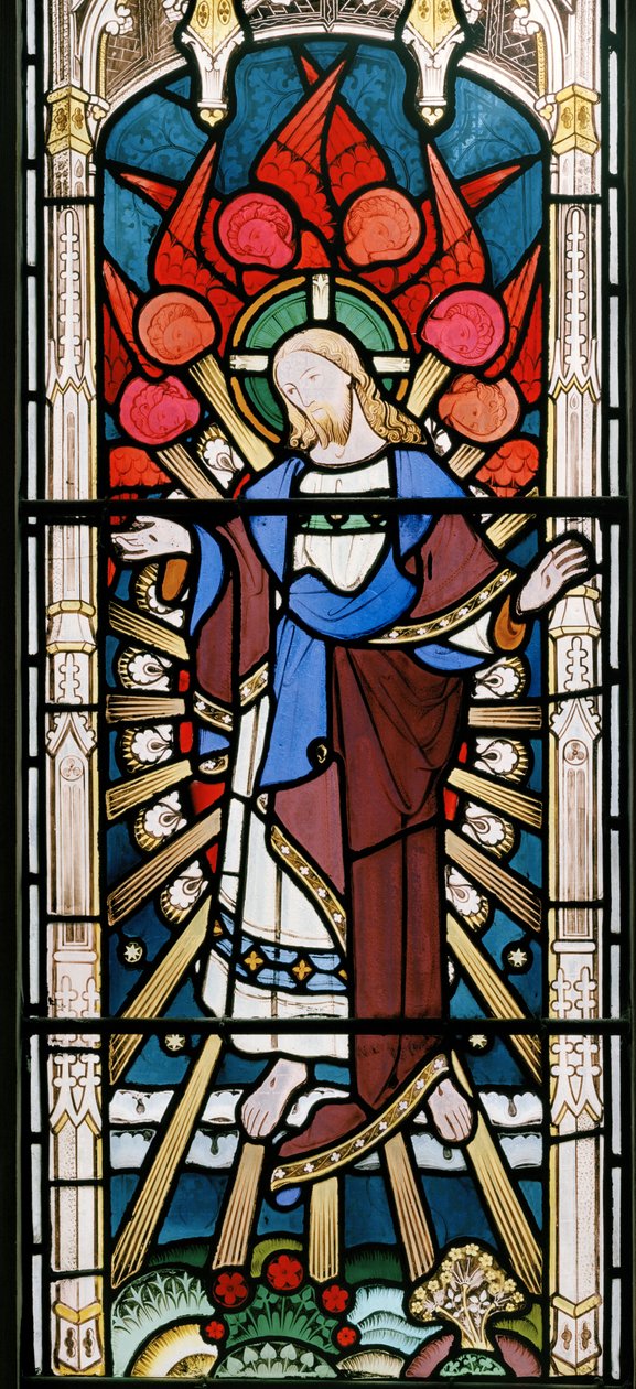 Christ and Seraphim, fra The Wise and Foolish Virgins, 1862 (farget glass) av John Richard Clayton