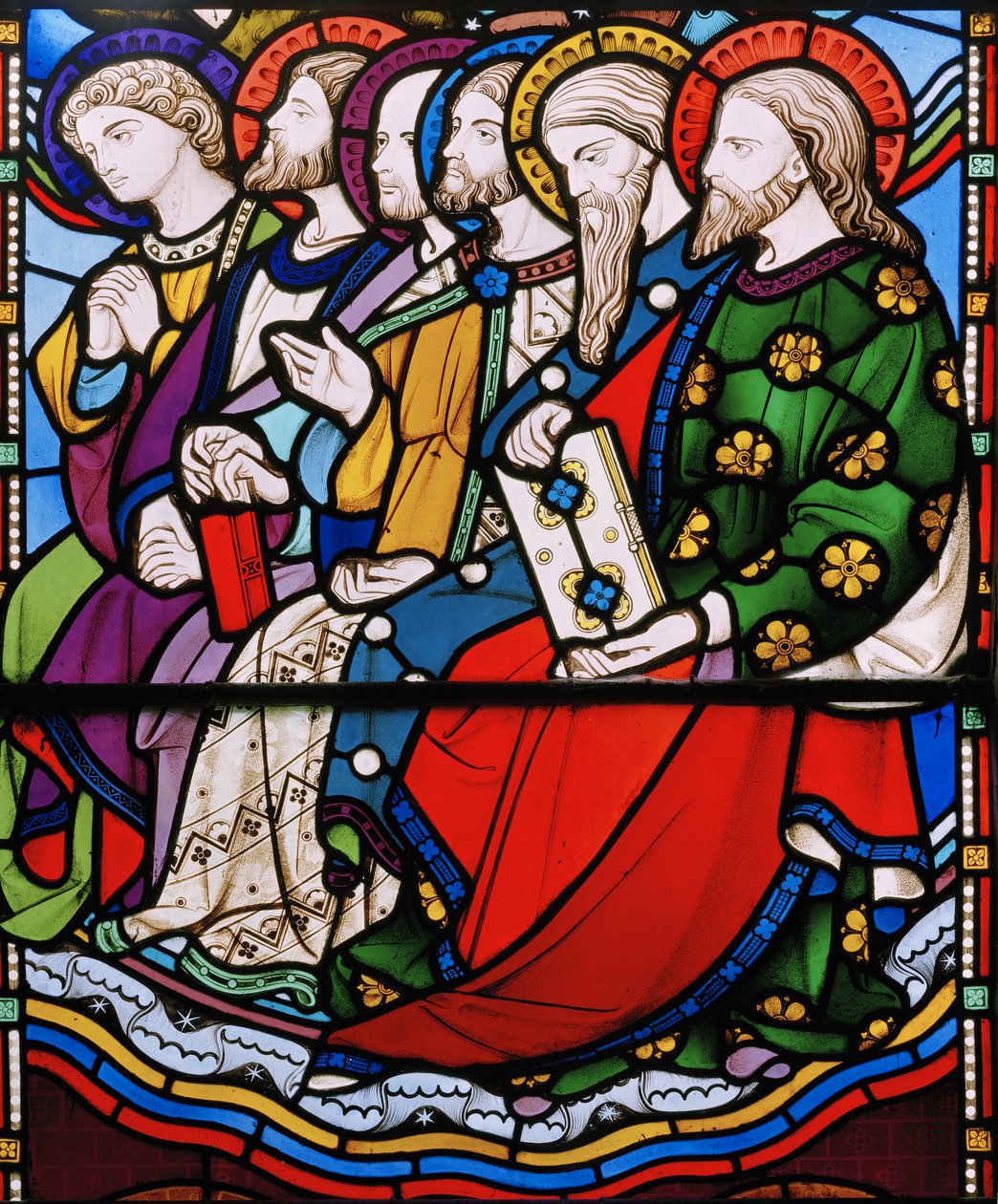Seks apostler, detalj fra The Last Judgement, 1860 (farget glass) av John Richard Clayton