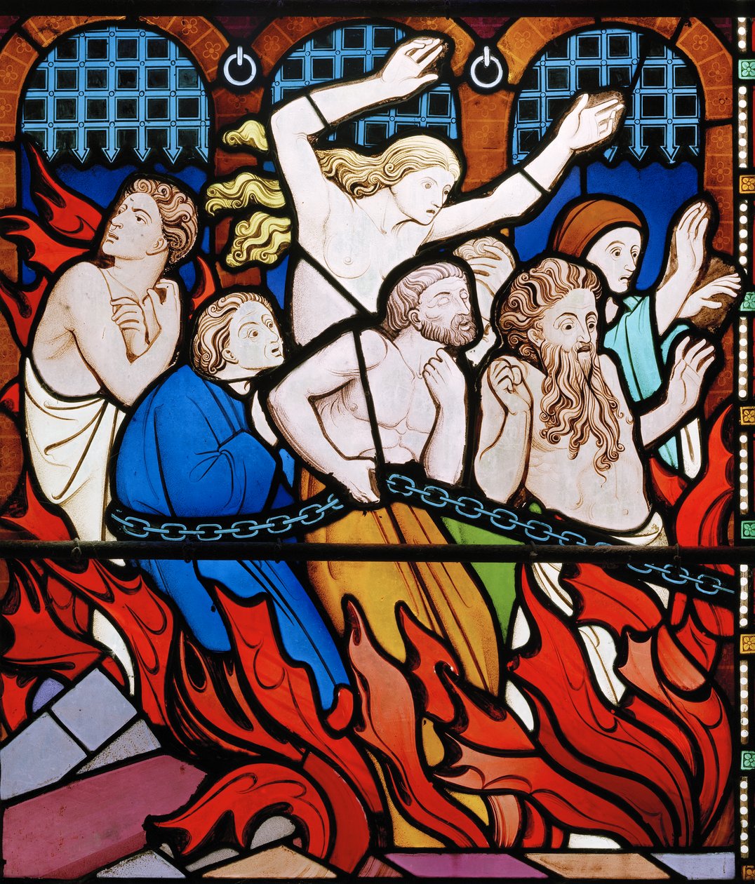 The Damned, detalj fra The Last Judgement, 1860 (farget glass) av John Richard Clayton