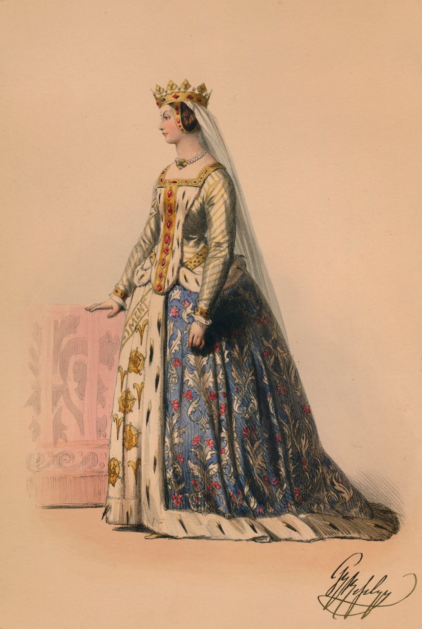 Gjest i kostyme for dronning Victorias Bal Costumé, 12. mai 1842, 1843. av John Richard Coke Smyth