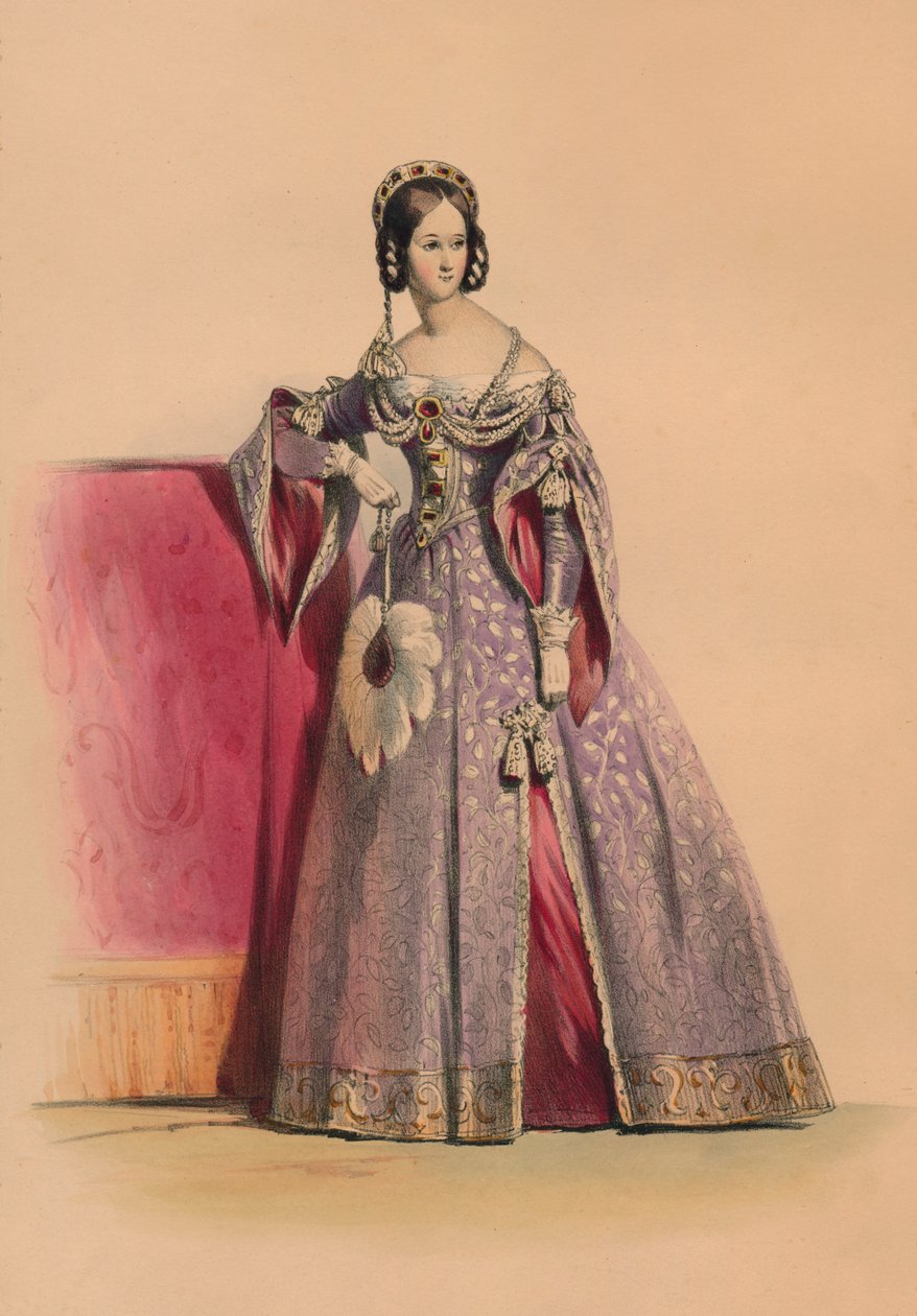 Gjest i kostyme for dronning Victorias Bal Costumé, 12. mai 1842, 1843. av John Richard Coke Smyth