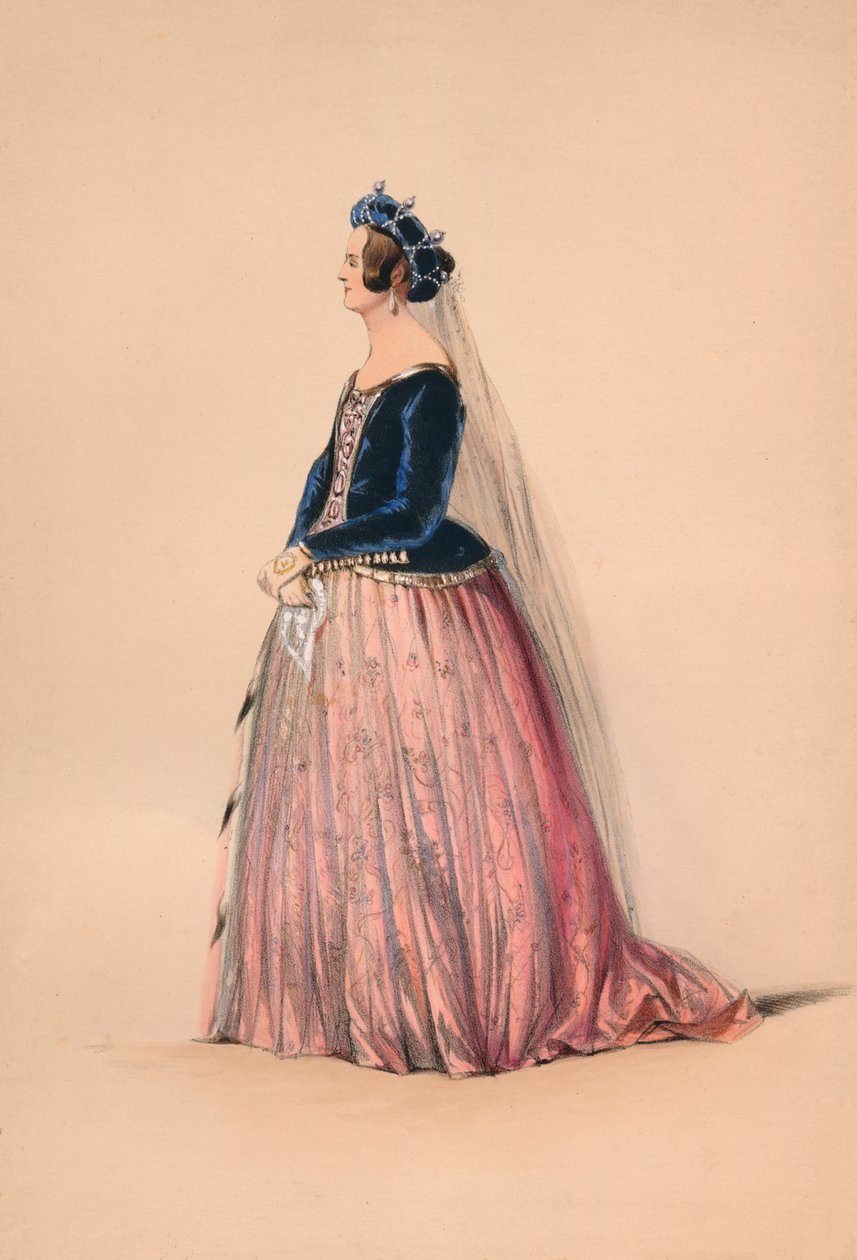 Gjest i kostyme for dronning Victorias Bal Costumé, 12. mai 1842, 1843. av John Richard Coke Smyth