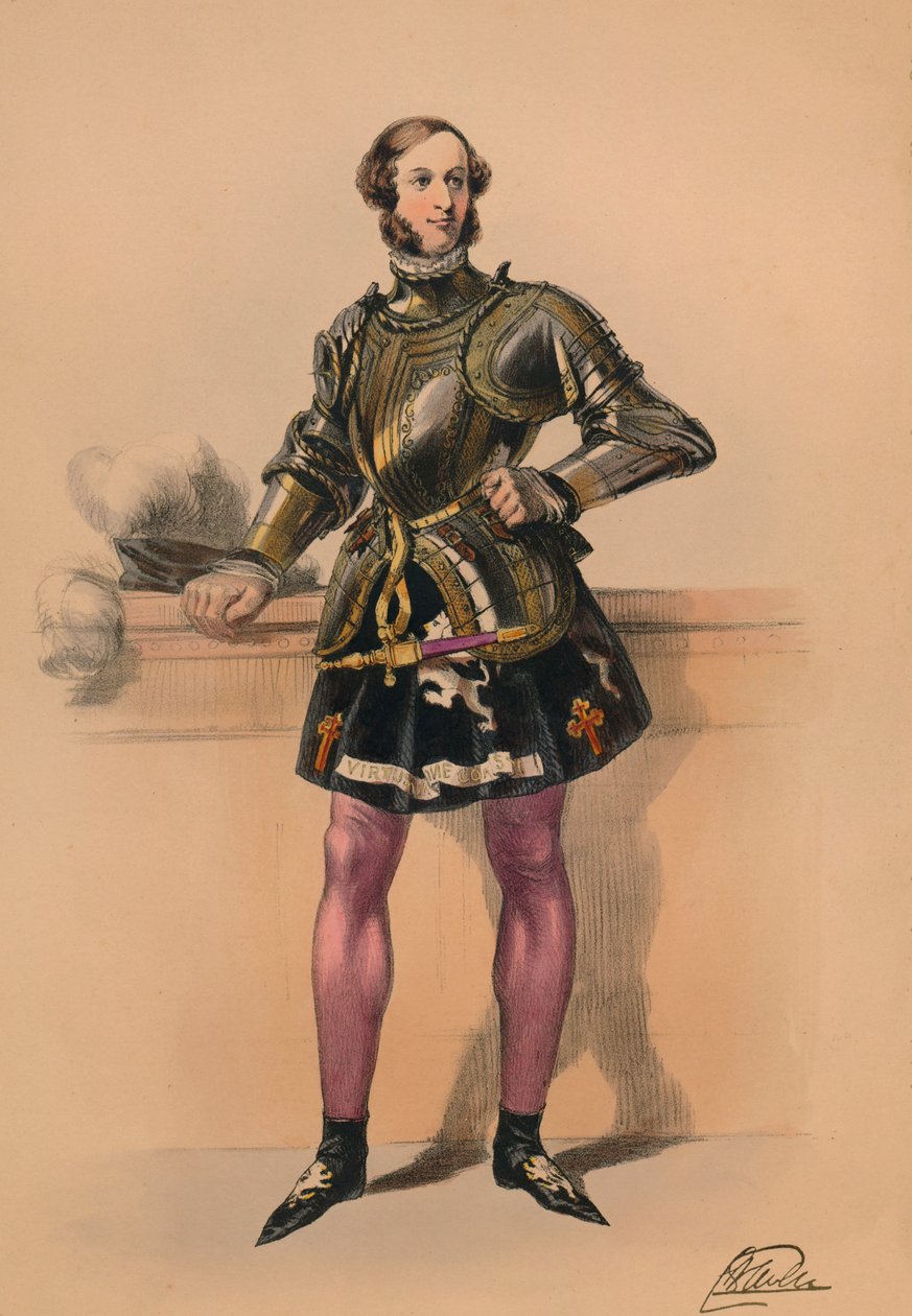 Gjest i kostyme for dronning Victorias Bal Costumé, 12. mai 1842, 1843. av John Richard Coke Smyth