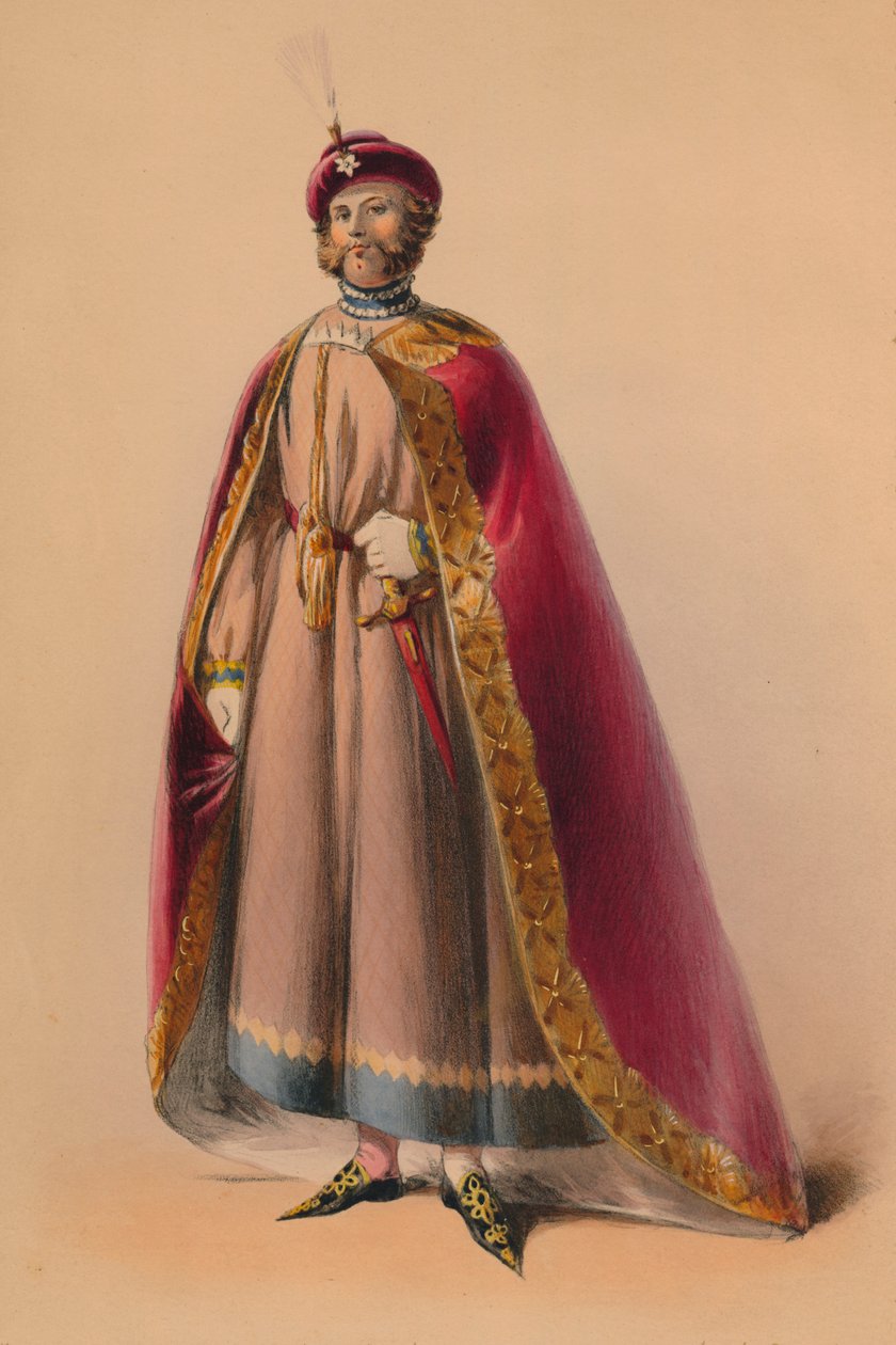 Gjest i kostyme for dronning Victorias Bal Costumé, 12. mai 1842, 1843. av John Richard Coke Smyth