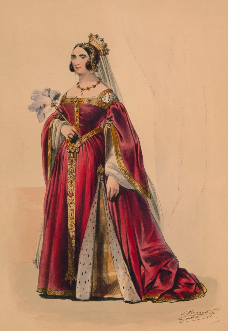 Gjest i kostyme for dronning Victorias Bal Costumé, 12. mai 1842, 1843. av John Richard Coke Smyth