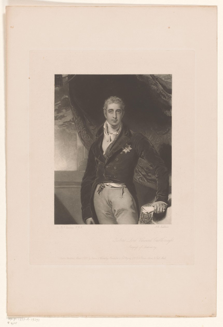 Portrett av Robert Stewart Robert Lord Viscount Castlereagh / Marquess of Londonderry (tittel på objekt) av John Richardson Jackson
