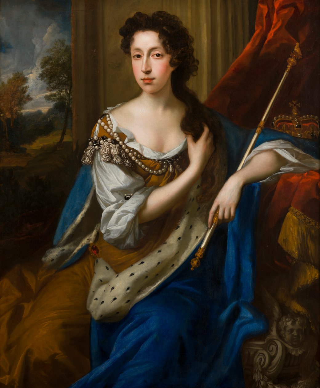 Portrett av dronning Mary II av Modena (1662-1694), ca. 1682-91 (olje på lerret) av John Riley