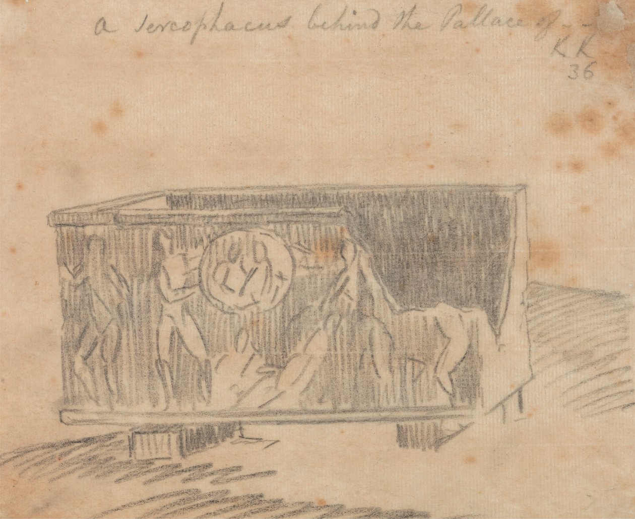 En sarkofag bak palasset av John Robert Cozens