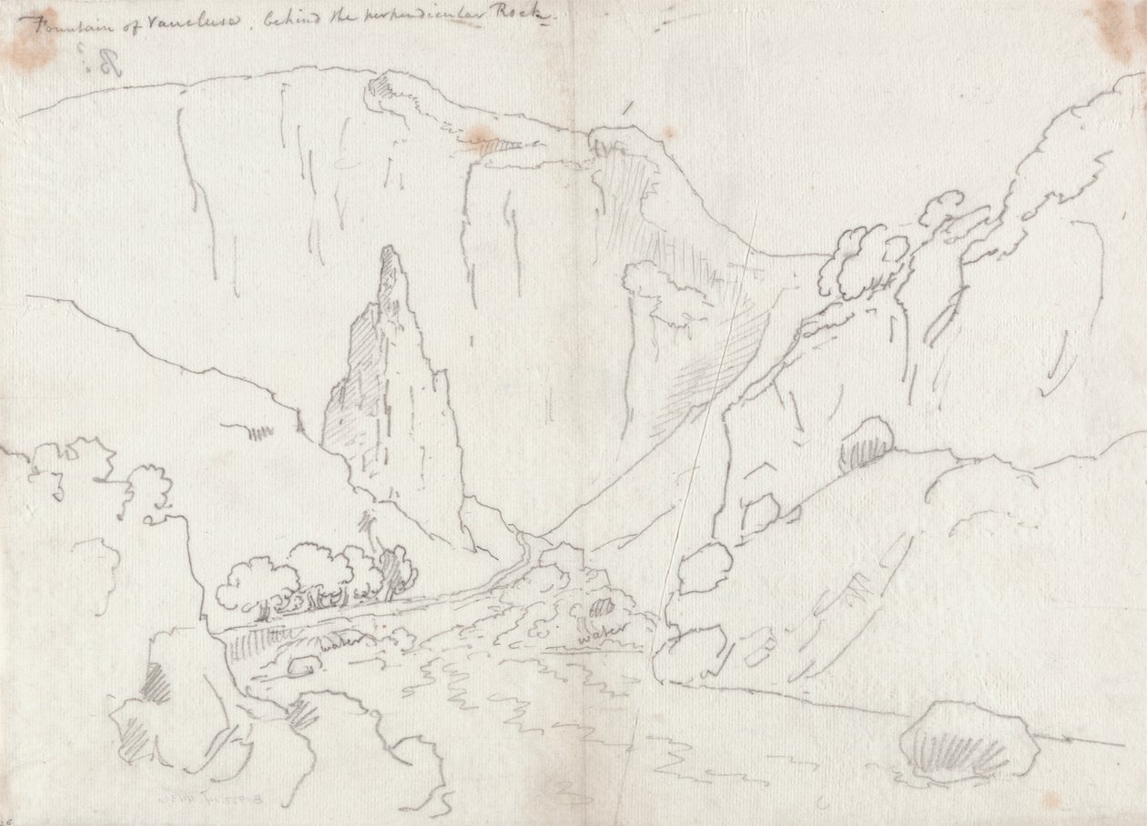 Fontenen av Vaucluse, bak den vinkelrette klippen av John Robert Cozens