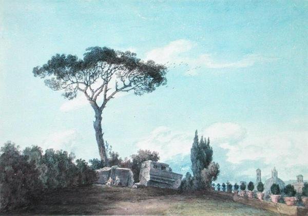 I hagen til Colonna-palasset, Roma (akvarell på papir) av John Robert Cozens
