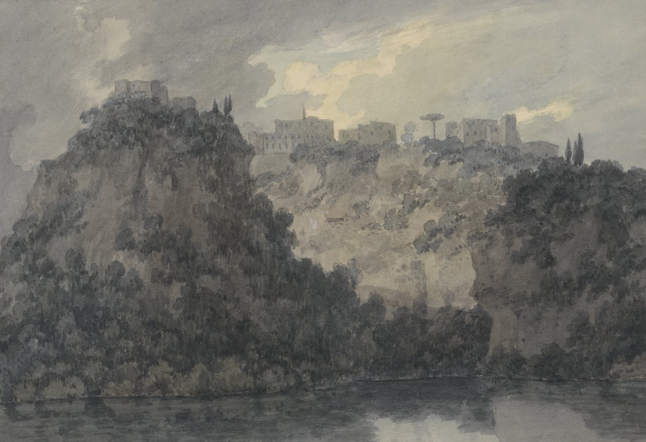 På Lake of Nemi, ca. 1780-83 (grafitt og w/c på papir) av John Robert Cozens