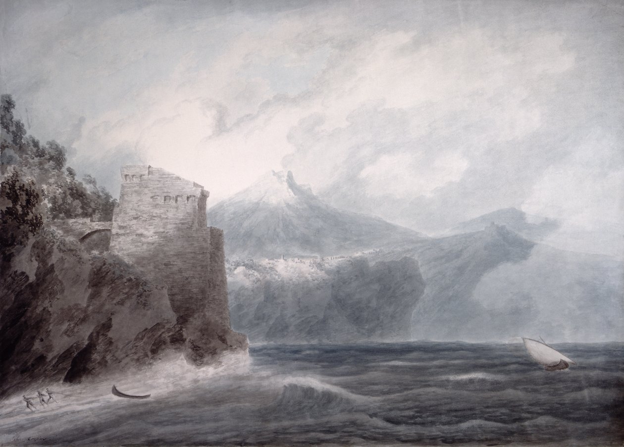 Slottet i Salerno, nær Cetara (akvarell på papir) av John Robert Cozens