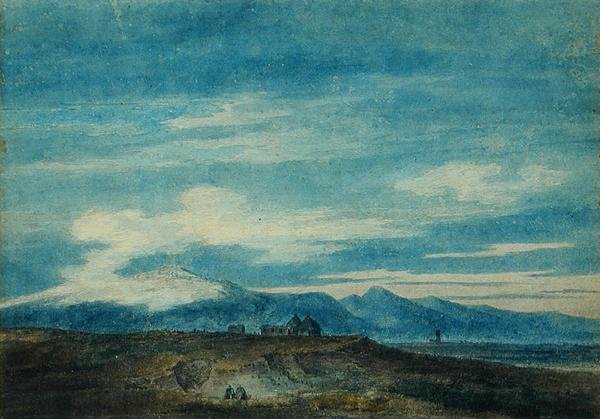The Euganean Hill fra Padua (akvarell på papir) av John Robert Cozens