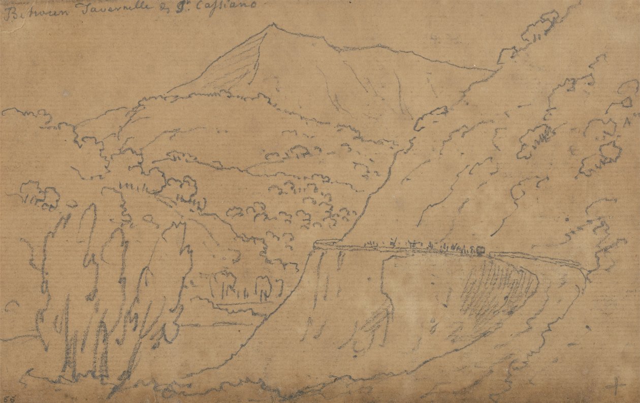 Top: Between Tavernelle and Capriano; Bottom: Lago di Bolsena (graphite on laid paper) av John Robert Cozens