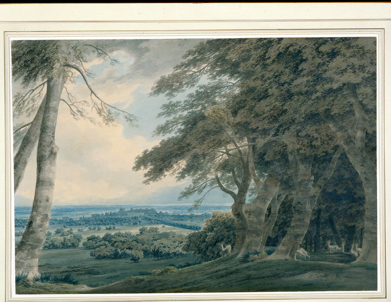 Windsor Castle fra sørvest, ca. 1787-99 (wc på papir) av John Robert Cozens