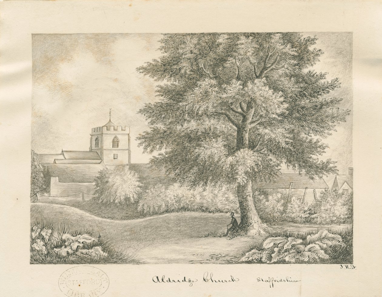 Aldridge Church: penn- og vasketegning, nd [1800-tallet] av John Robert Fernyhough