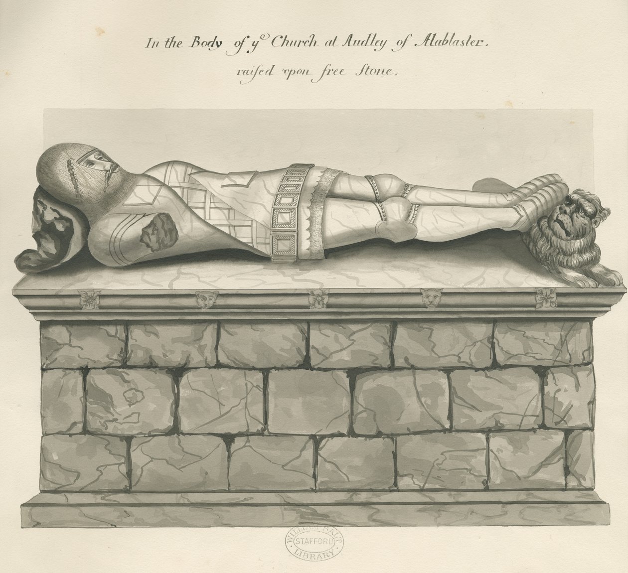 Audley Monuments - "Audley Knight": penn- og vasketegning, nd [?1800-tallet] av John Robert Fernyhough