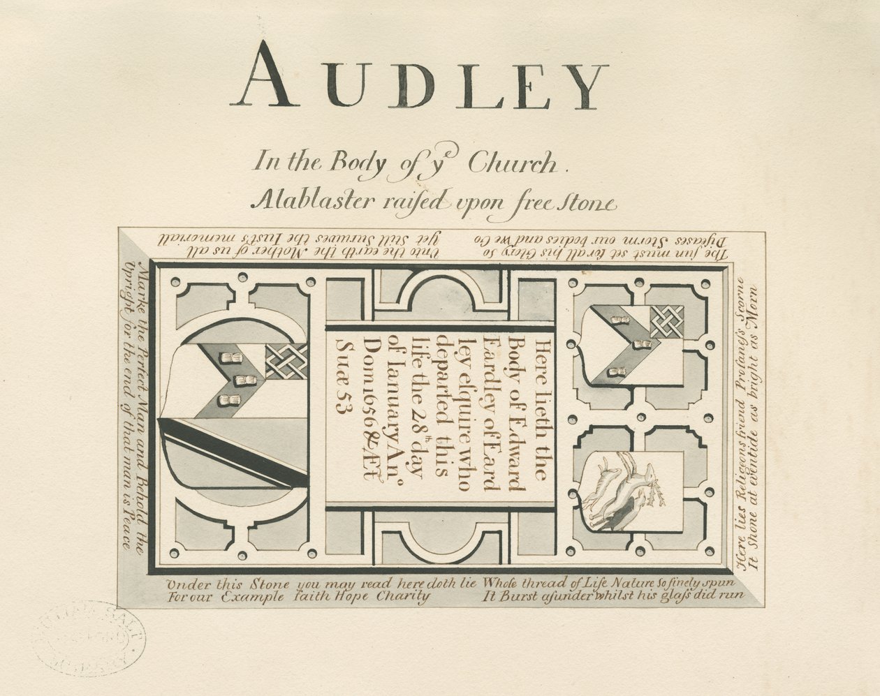 Audley Monuments - 'Edward Eardley': penn- og vasketegning, nd [1800-tallet] (tegning) av John Robert Fernyhough