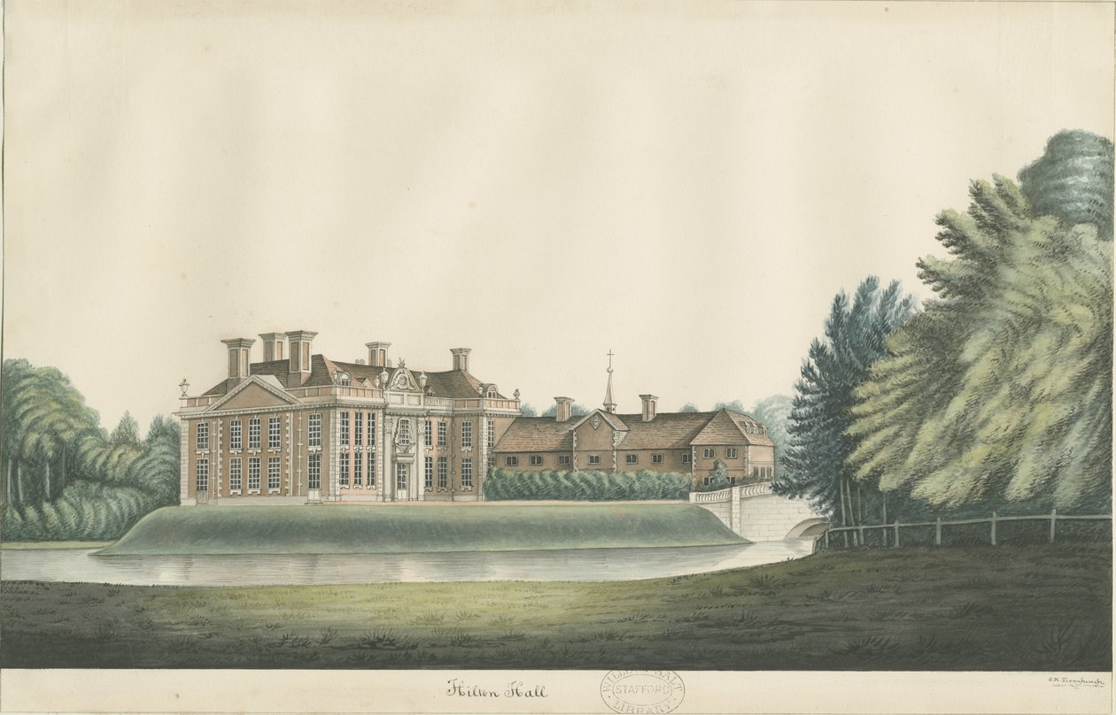 Hilton Hall: akvarellmaling, og [1800-tallet] av John Robert Fernyhough