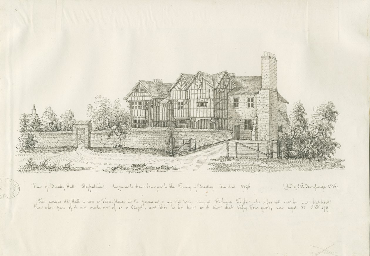 Kingswinford - Bradley Hall: penn- og blekktegning av John Robert Fernyhough