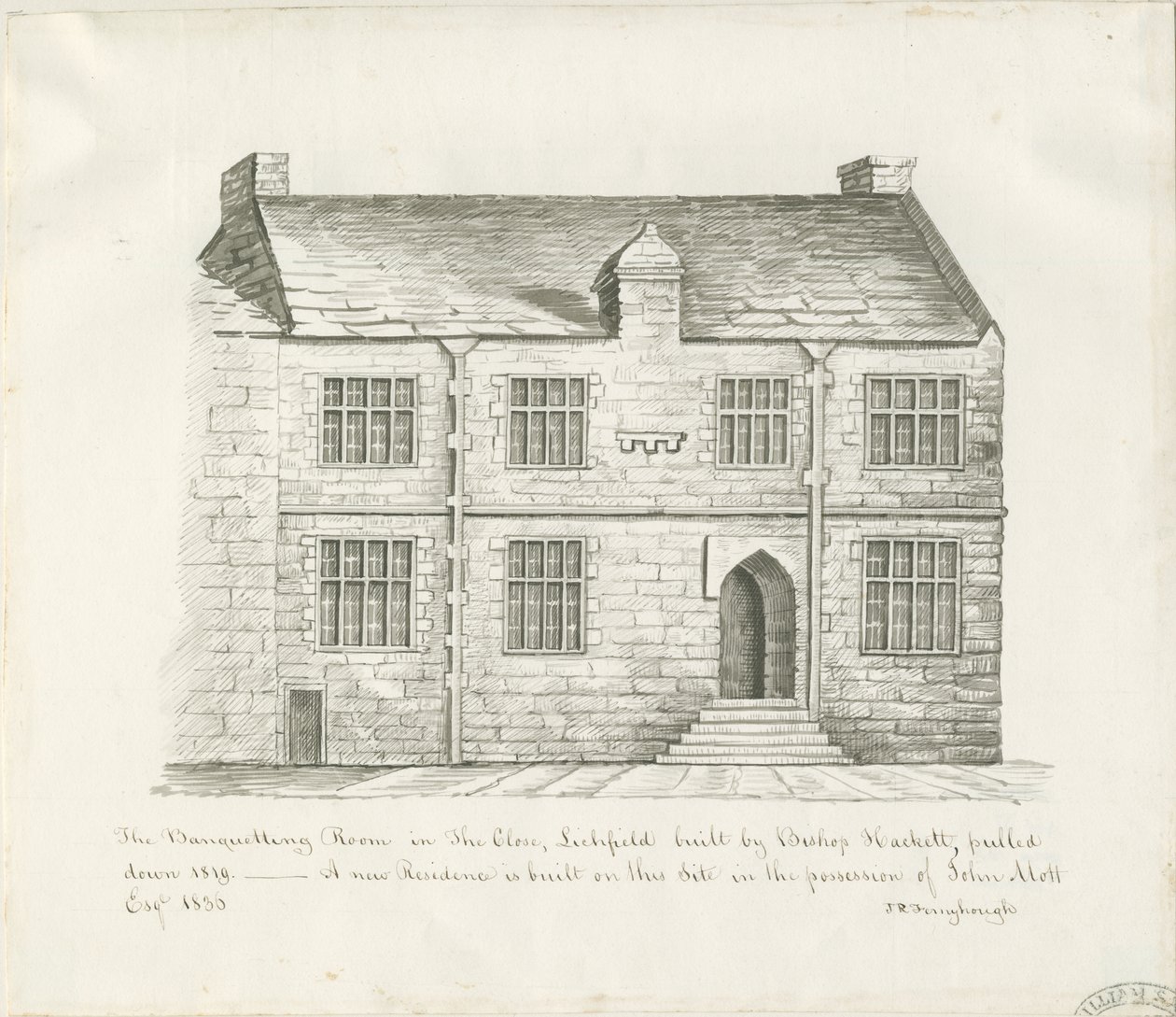 Lichfield - Bankettrom i The Close: sepia-vaske-tegning, og [tidlig 1800-tall] (tegning) av John Robert Fernyhough