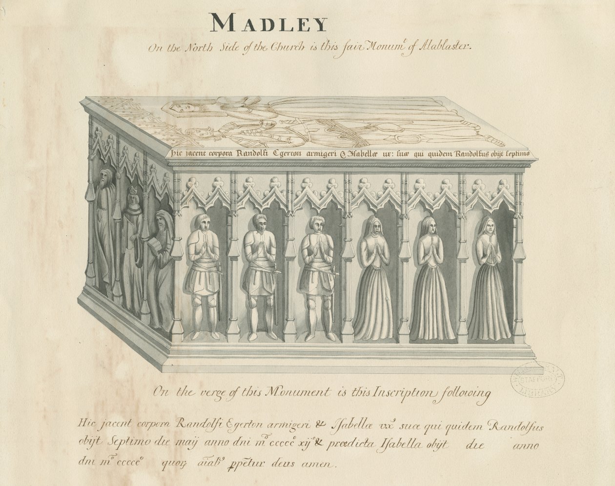 Madeley Church - Monument til Randolph Egerton: tegning med penn og blekkvask, nd [1800-tallet] (tegning) av John Robert Fernyhough