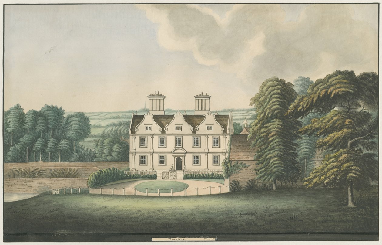 Pendeford Hall: akvarellmaleri, og [1800-tallet] av John Robert Fernyhough