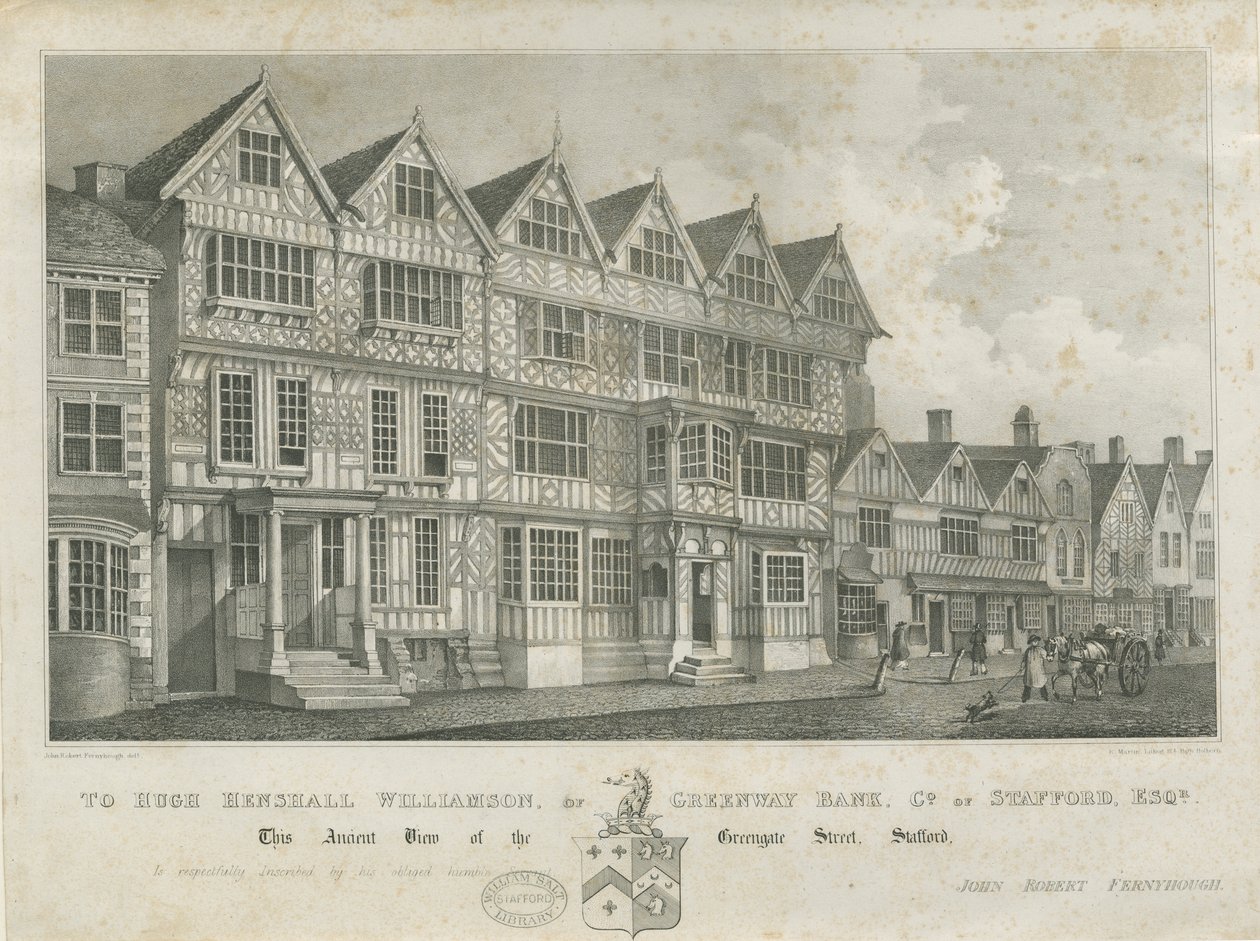 Stafford - Ancient "High House": litografi, og [1800-tallet] av John Robert Fernyhough