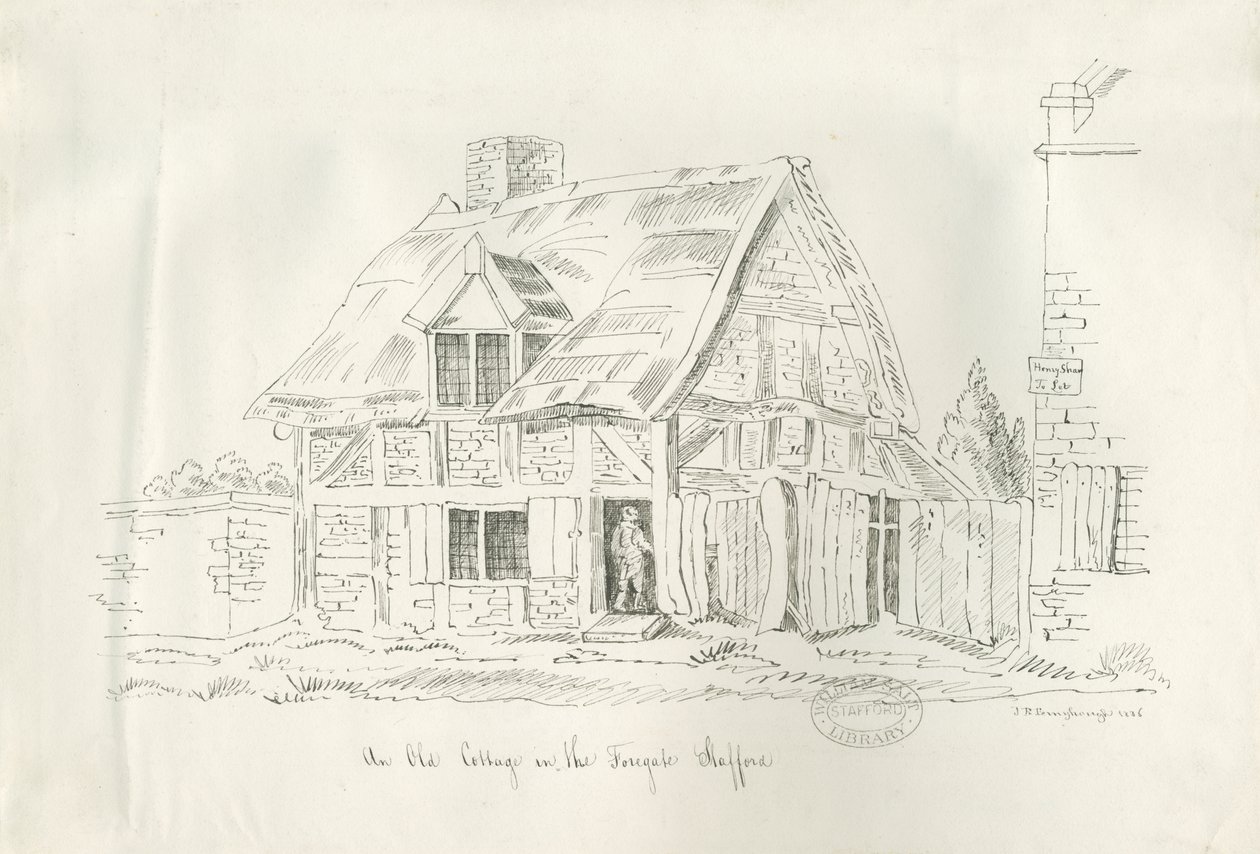 Stafford - Old Cottage in the Foregate: penn- og blekktegning av John Robert Fernyhough