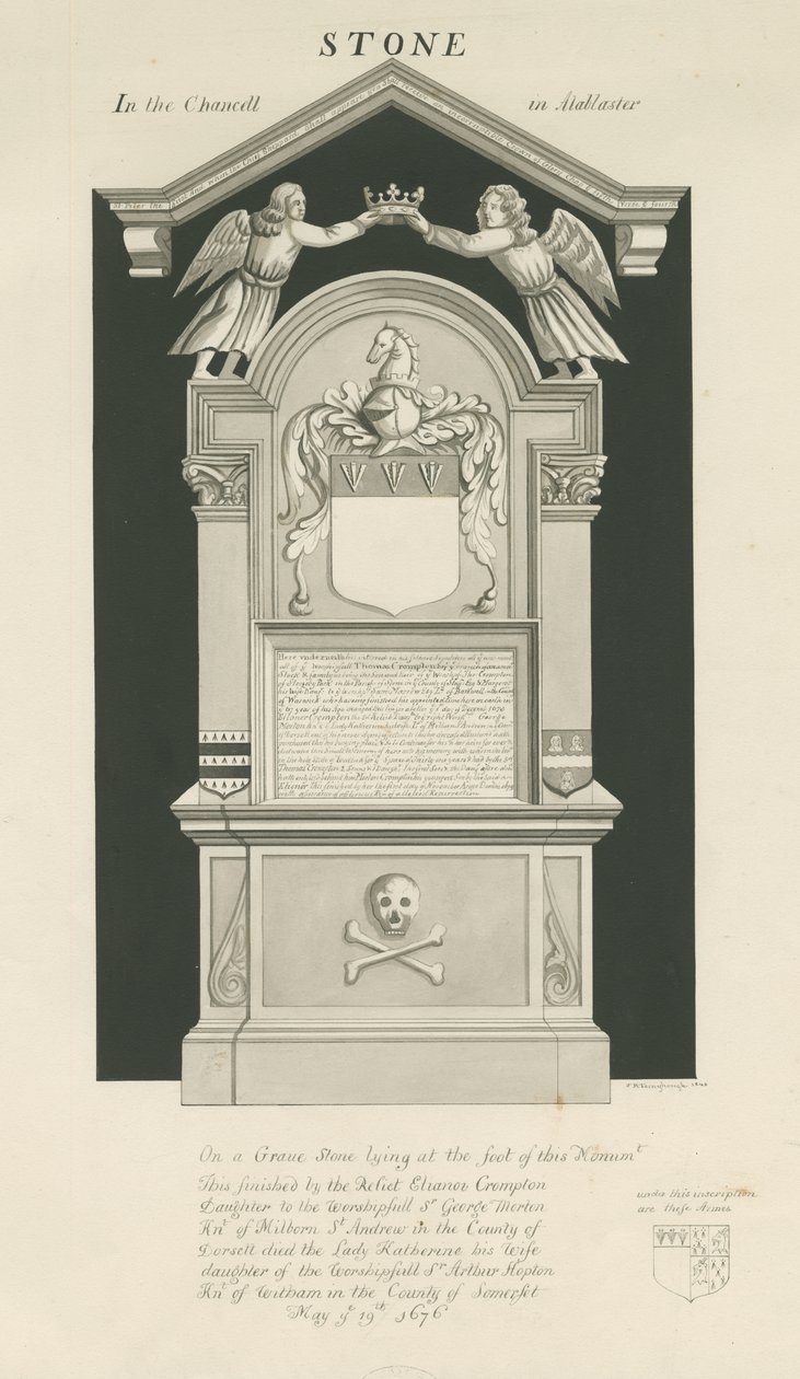 Stein - Tomb of Thomas Crompton: sepia-tegning av John Robert Fernyhough
