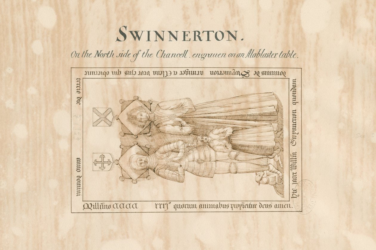 Swynnerton Church - Monument til William Swynnerton: penn- og blekktegning, nd [1800-tallet] (tegning) av John Robert Fernyhough
