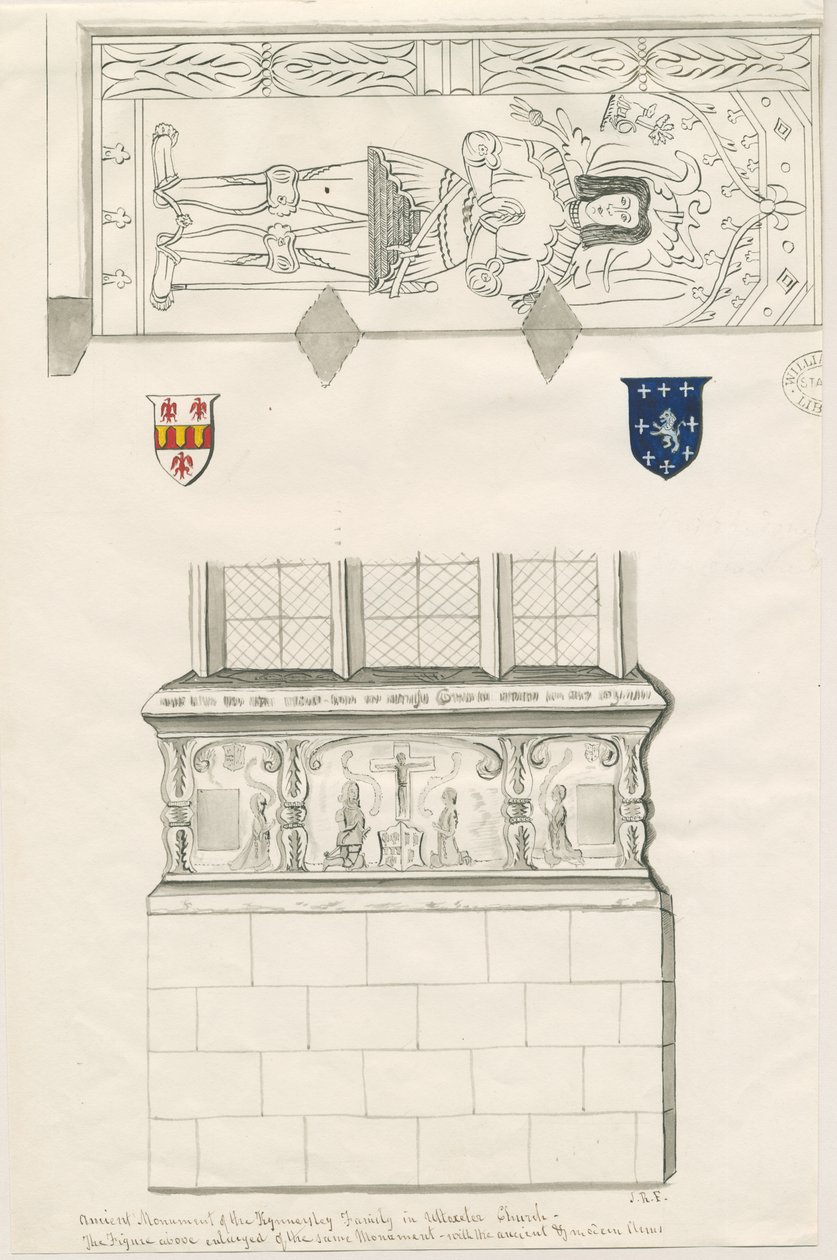 Uttoxeter Church - Monument of Kinnersley Family: penn- og vasketegning, nd [midten av 1800-tallet] (tegning) av John Robert Fernyhough