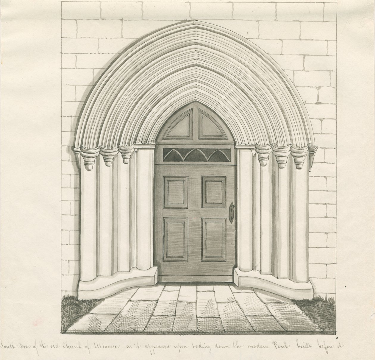 Uttoxeter Church - South Door: penn- og vasketegning, og [midten av 1800-tallet] (tegning) av John Robert Fernyhough