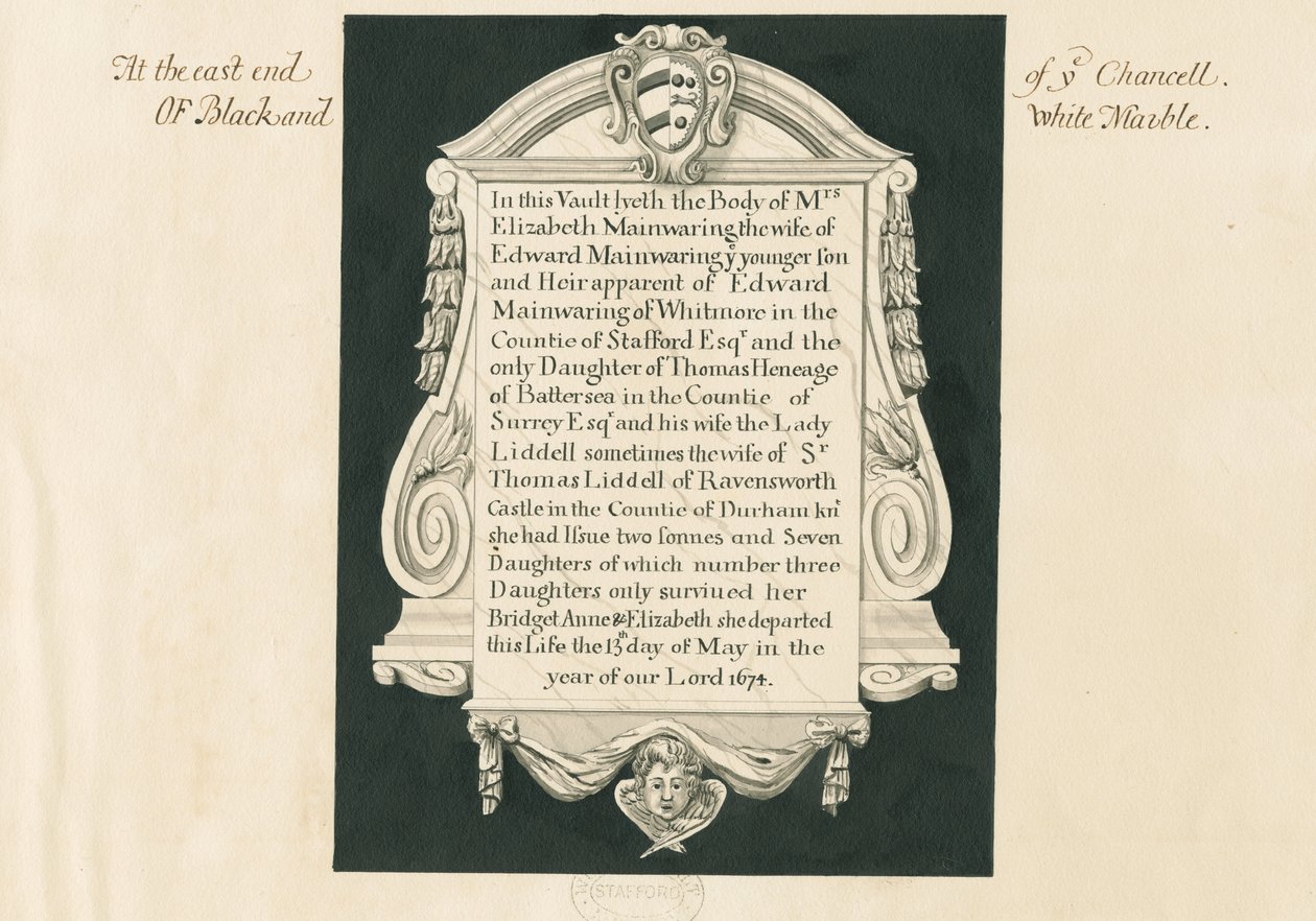Whitmore Church - nettbrett til fru Elizabeth Mainwaring: penn og vask tegning, nd [1800-tallet] av John Robert Fernyhough