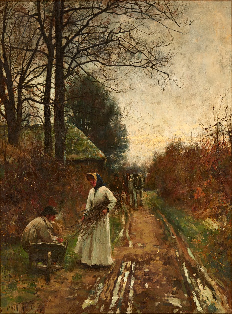 Å samle ved (olje på lerret) av John Robertson Reid