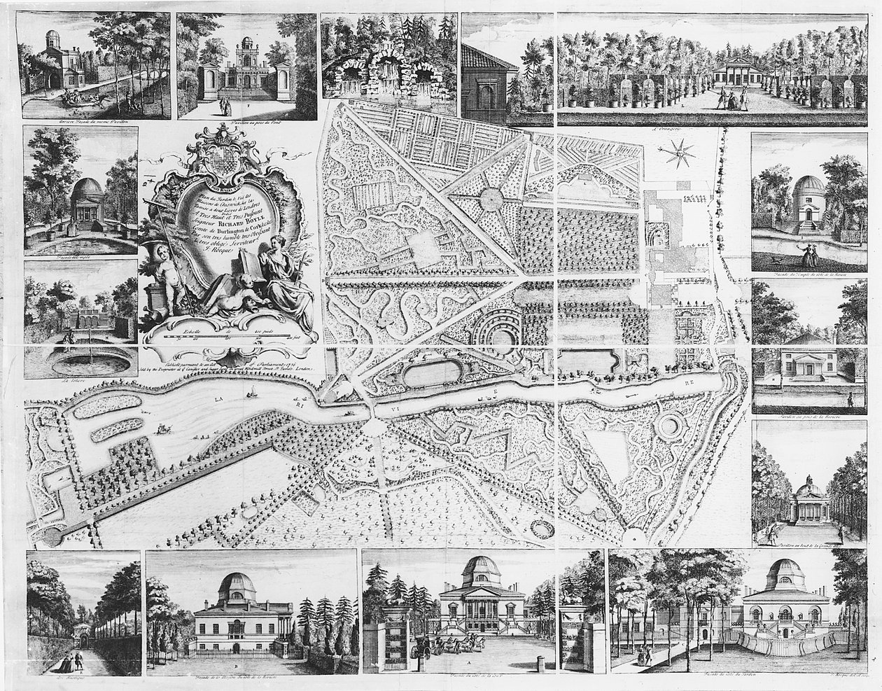 Chiswick House fra planen til Chiswick, 1736 av John Rocque