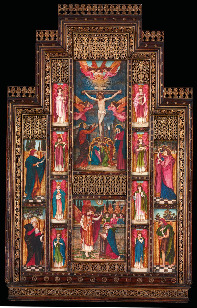 Design for gjenopptagelser ved Holy Trinity Church, Firenze, i gotisk vekkelsesramme av Bernini fra Firenze av John Roddam Spencer Stanhope