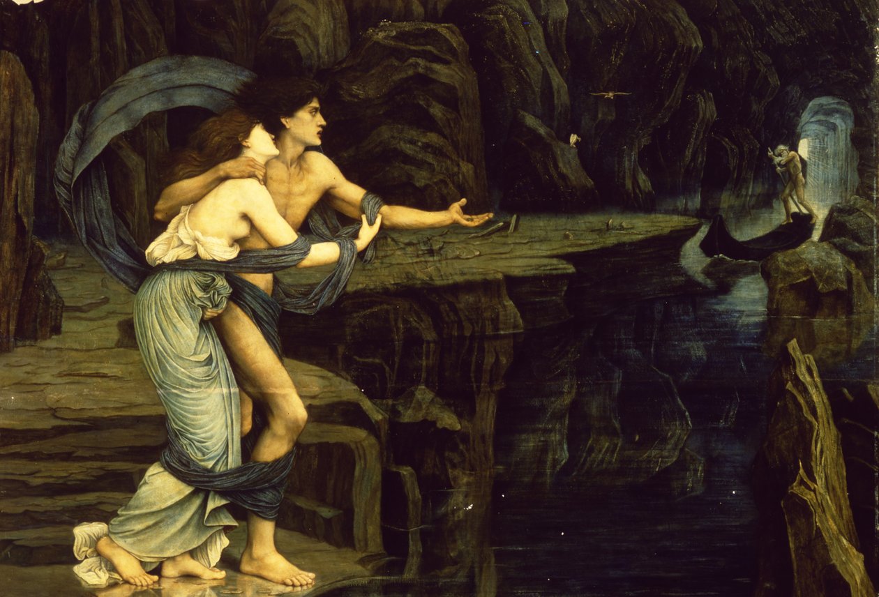 Orpheus og Eurydice på bredden av elven Styx, 1878 av John Roddam Spencer Stanhope