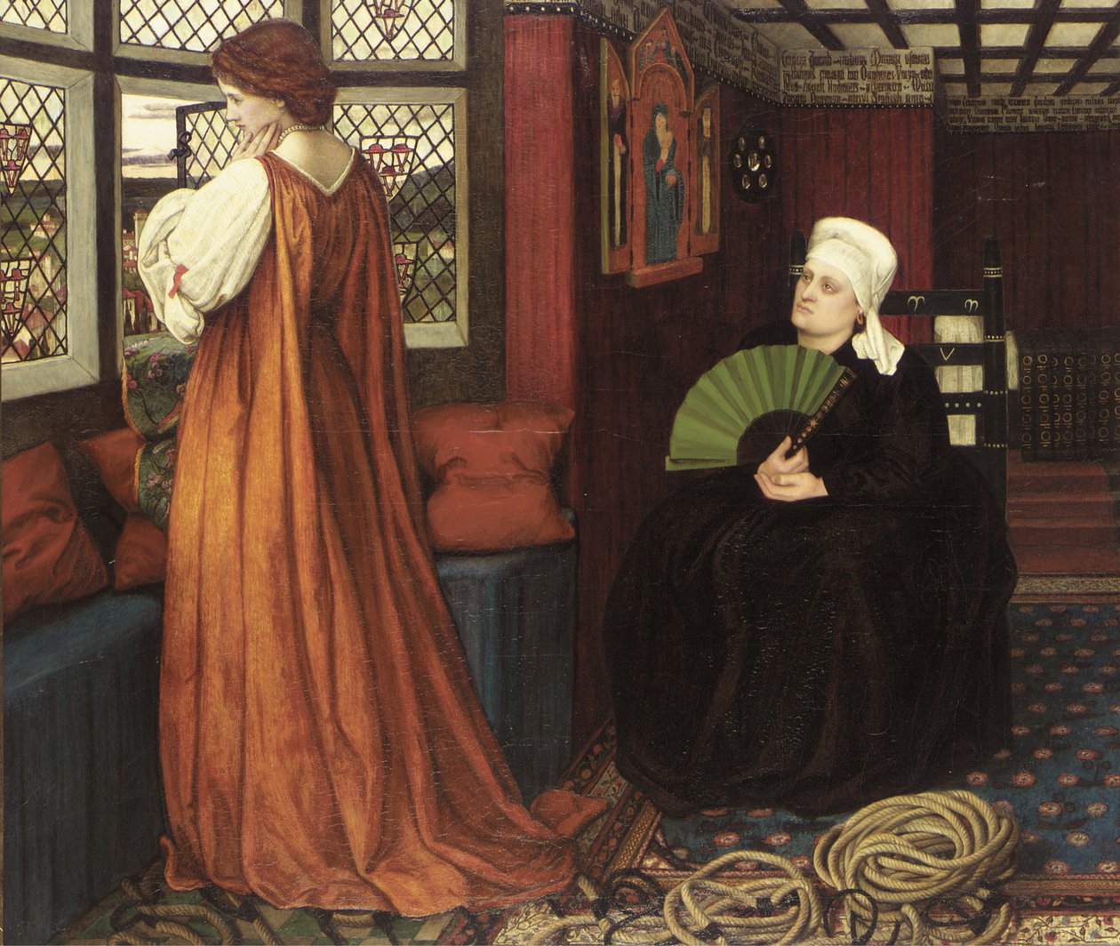 Pre-rafaelittiske malerier: Juliet og hennes sykepleier (Juliette et sa nourrice) av Stanhope (Spencer-Stanhope), John Roddam (1829-1908). Olje på lerret av John Roddam Spencer Stanhope