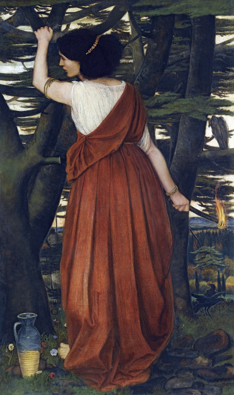 Pre-rafaelittiske malerier: Rizpah (Ritspa, Ritspah), datteren til Aiah par Stanhope (Spencer-Stanhope), John Roddam (1829-1908). Olje på lerret av John Roddam Spencer Stanhope