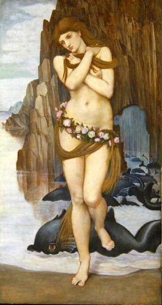 Venus stiger opp fra havet, tidlig på 1870-tallet (tempera og gull på panel) av John Roddam Spencer Stanhope