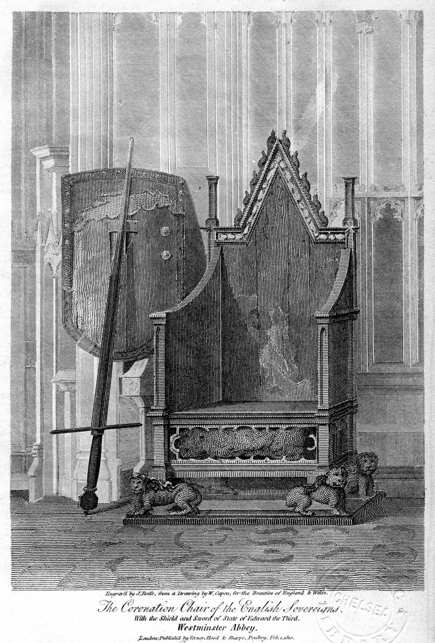 Kroningsstolen til de engelske suverene, Westminster Abbey, London, 1810. av John Roffe